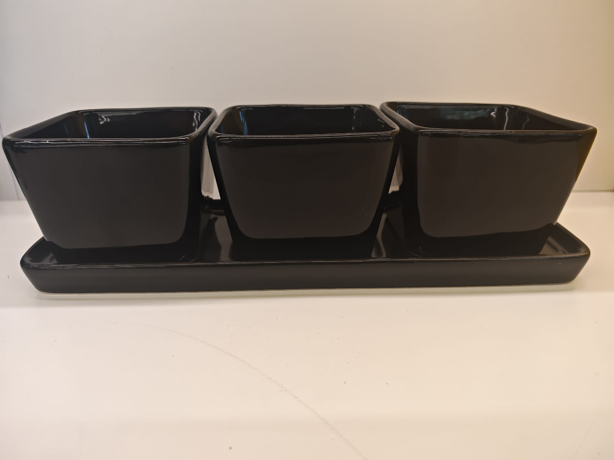Keramik Dip-Schalen Set 3-teiliges Schalen-Set mit Tablett