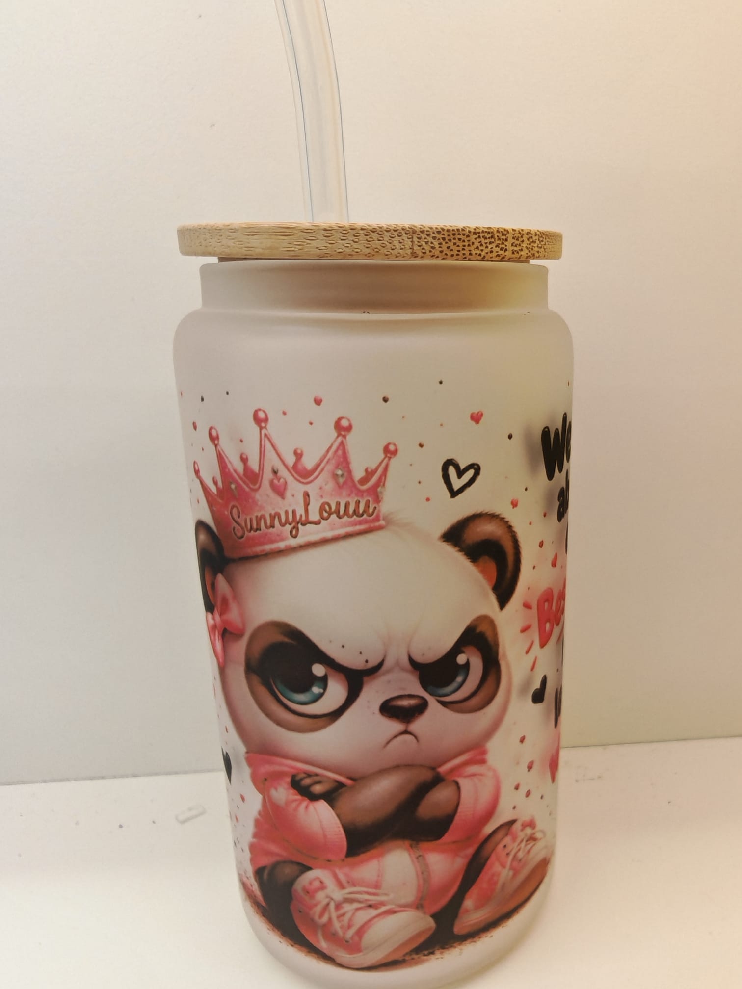 Galsbecher mit Spruch und Motiv Panda